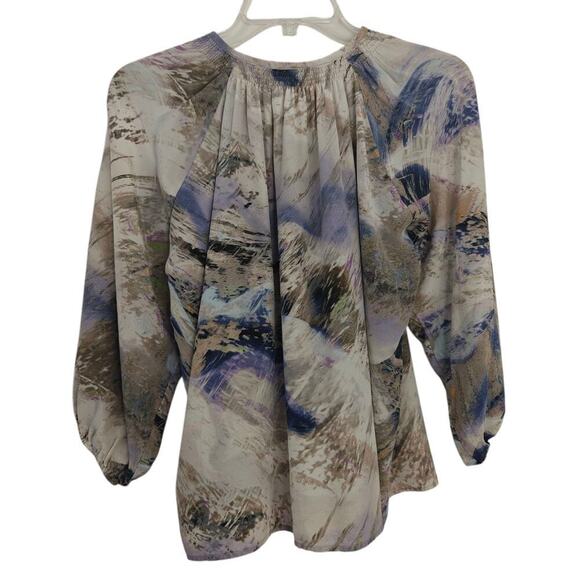 Tucker Watercolor Abstract Silk Top Size XS Button Front Long Sleeve Blouse - Picture 5 of 8